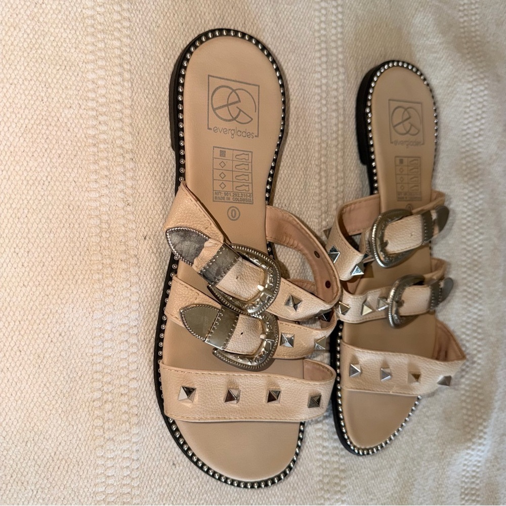 Everglades Studded Slide Sandals Tan Western Boho Festival Size 9 - Picture 5 of 7